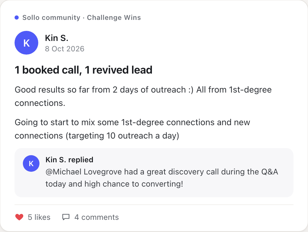 Kin S., 8 Oct: booked a call and revived a lead after two days of outreach